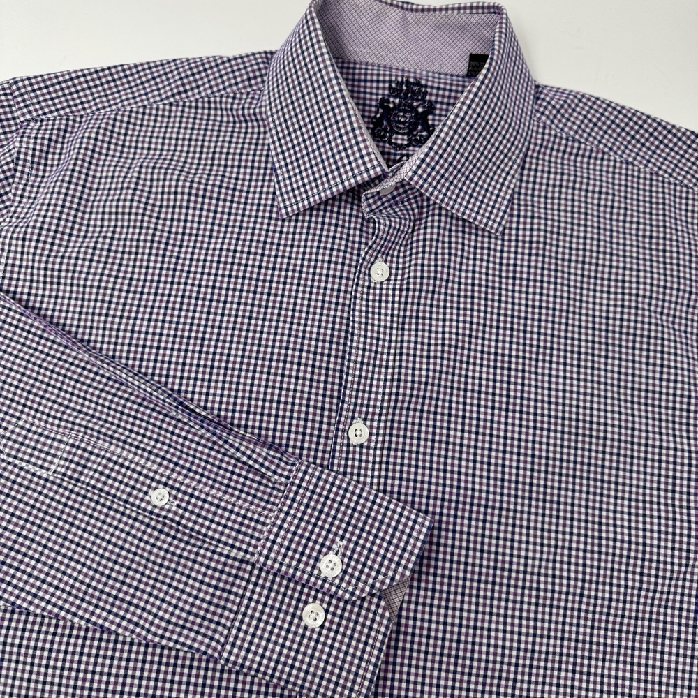 English Laundry Shirt Mens 16 34/35 Purple Blue Check Long Sleeve Button Front